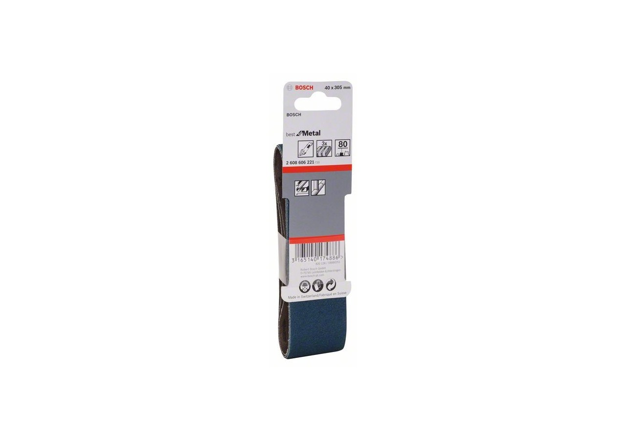 Bande abrasive X450, set de 3 pièces 40 x 305 mm, 80 Pack de 3 - 2608606221 - Bosch