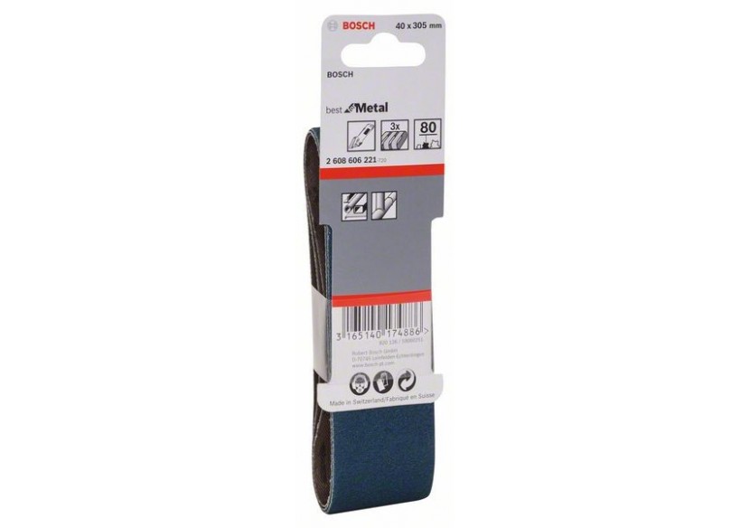 Bande abrasive X450, set de 3 pièces 40 x 305 mm, 80 Pack de 3 - 2608606221 - Bosch Bande abrasive X450, set de 3 pièces 40 x 305 mm, 80 Pack de 3 - 2608606221 - Bosch