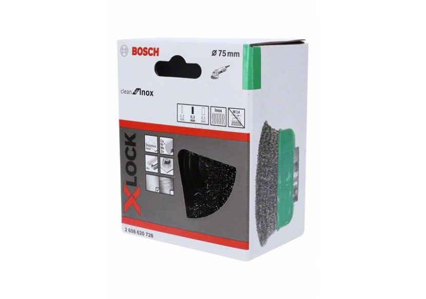 Brosse boisseau en acier inoxydable X-LOCK 75 fils ondulés 75 mm, 0,3 mm, X-LOCK - 2608620728 - Bosch
