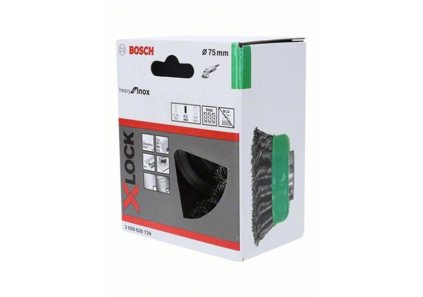 Brosse boisseau en acier inoxydable X-LOCK 75 fils torsadés 75 mm, 0,5 mm, X-LOCK - 2608620729 - Bosch