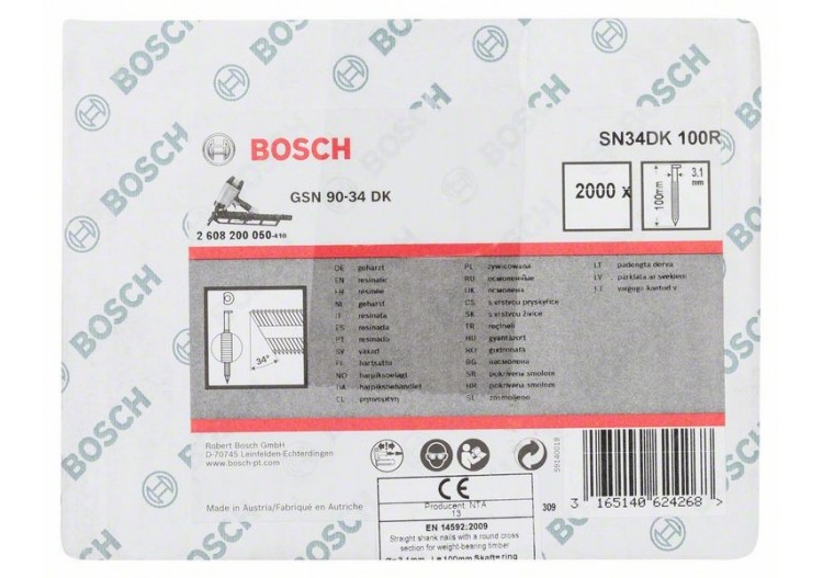 Clou en bande tête D SN34DK 100R 3,1 mm, 100 mm, brillants - 2608200050 - Bosch 2