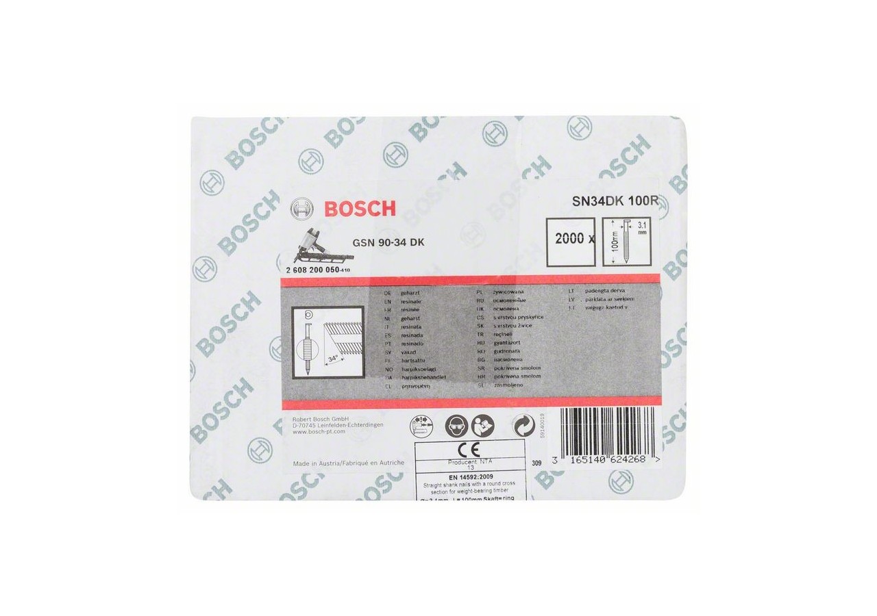 Clou en bande tête D SN34DK 100R 3,1 mm, 100 mm, brillants - 2608200050 - Bosch