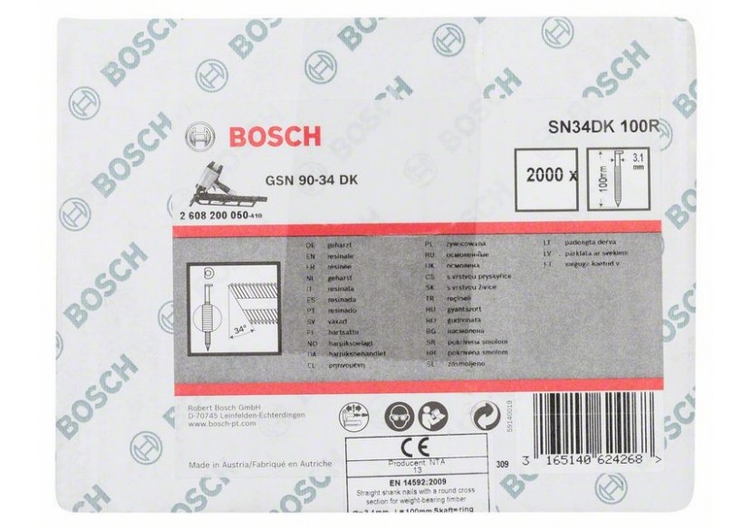 Clou en bande tête D SN34DK 100R 3,1 mm, 100 mm, brillants - 2608200050 - Bosch