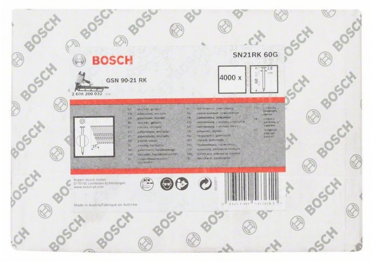 Clou en bande tête ronde SN21RK 60G 2,8 mm, 60 mm, galvanisé, lisse galvanisés - 2608200032 - Bosch