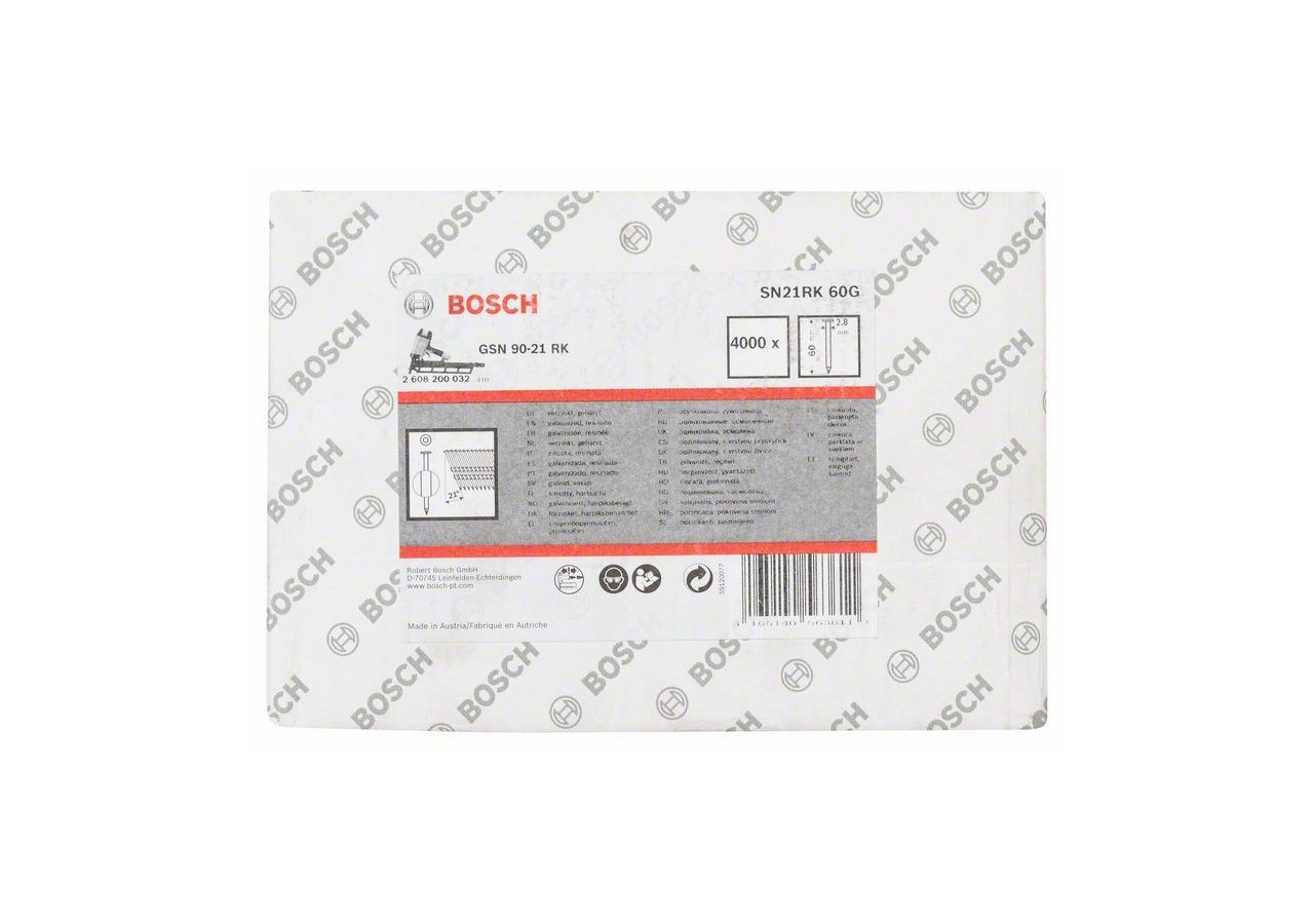 Clou en bande tête ronde SN21RK 60G 2,8 mm, 60 mm, galvanisé, lisse galvanisés - 2608200032 - Bosch