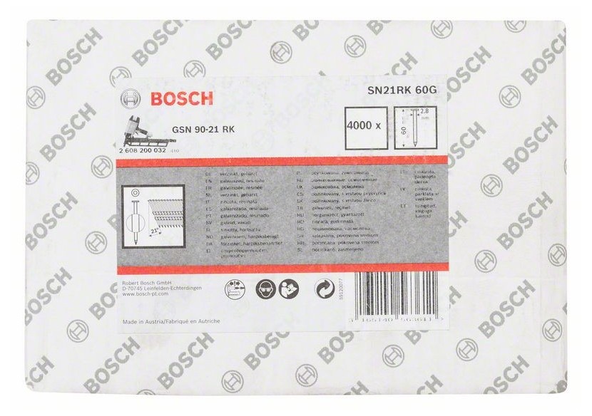 Clou en bande tête ronde SN21RK 60G 2,8 mm, 60 mm, galvanisé, lisse galvanisés - 2608200032 - Bosch Clou en bande tête ronde SN21RK 60G 2,8 mm, 60 mm, galvanisé, lisse galvanisés - 2608200032 - Bosch