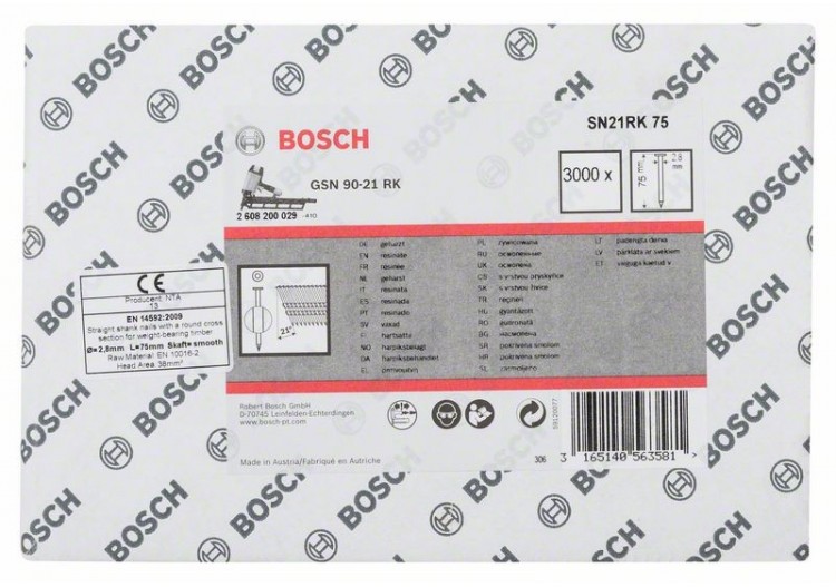 Clou en bande tête ronde SN21RK 75 2,8 mm, 75 mm, métallique, lisse brillants - 2608200029 - Bosch