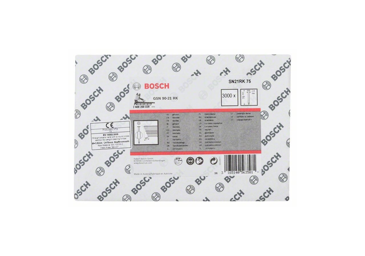 Clou en bande tête ronde SN21RK 75 2,8 mm, 75 mm, métallique, lisse brillants - 2608200029 - Bosch