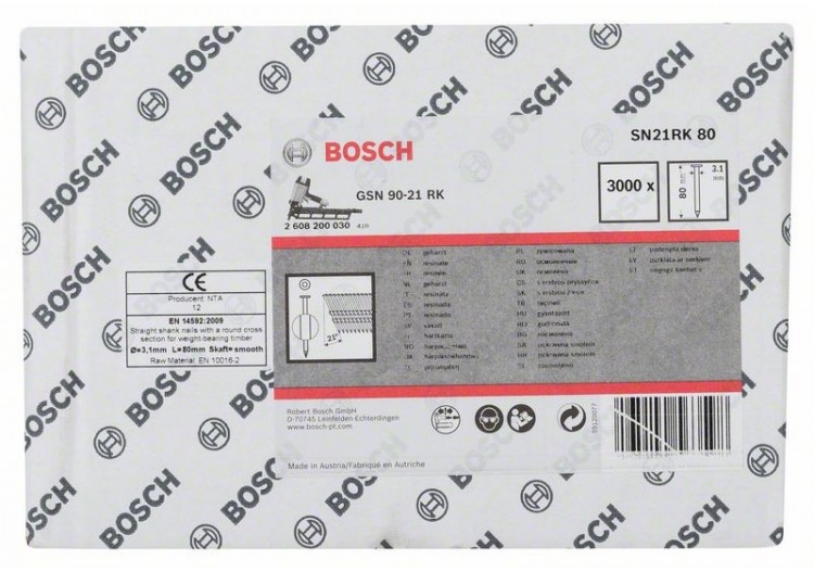 Clou en bande tête ronde SN21RK 80 3,1 mm, 80 mm, métallique, lisse brillants - 2608200030 - Bosch