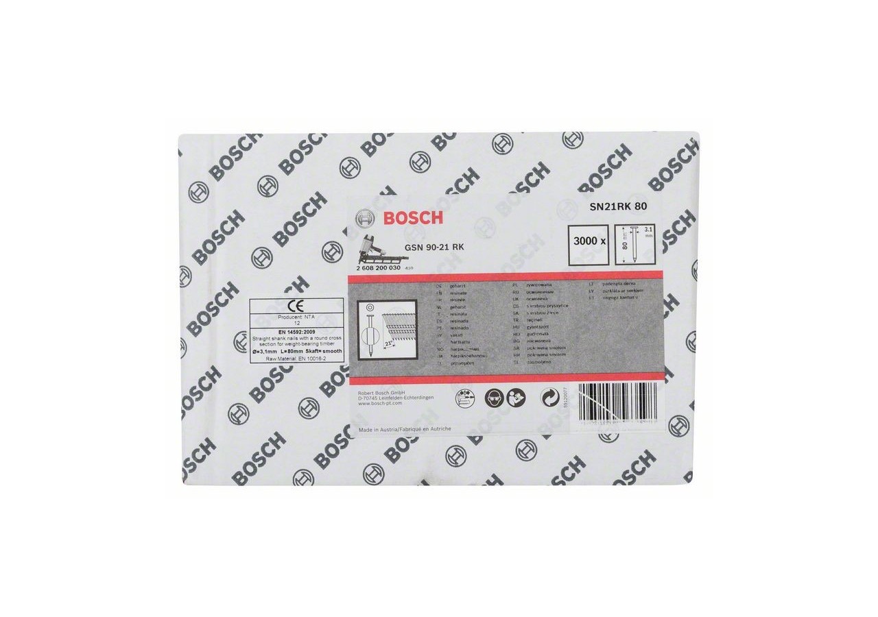 Clou en bande tête ronde SN21RK 80 3,1 mm, 80 mm, métallique, lisse brillants - 2608200030 - Bosch