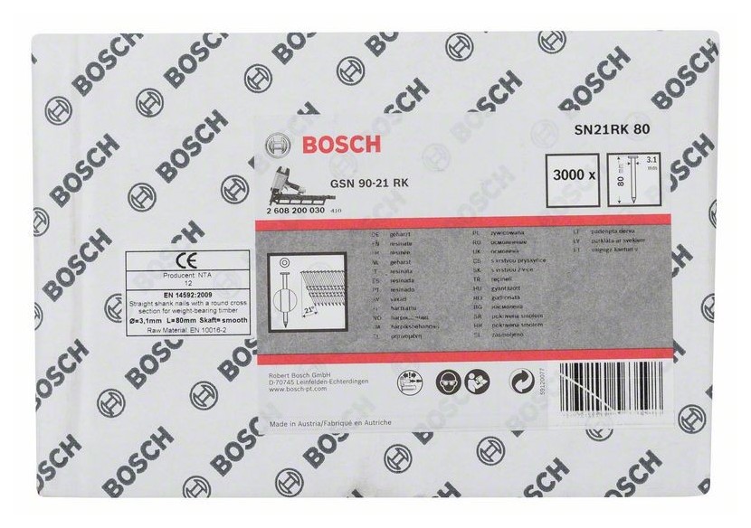 Clou en bande tête ronde SN21RK 80 3,1 mm, 80 mm, métallique, lisse brillants - 2608200030 - Bosch Clou en bande tête ronde SN21RK 80 3,1 mm, 80 mm, métallique, lisse brillants - 2608200030 - Bosch