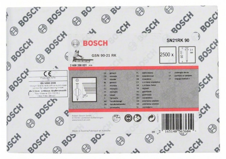 Clou en bande tête ronde SN21RK 90 3,1 mm, 90 mm, métallique, lisse brillants - 2608200031 - Bosch