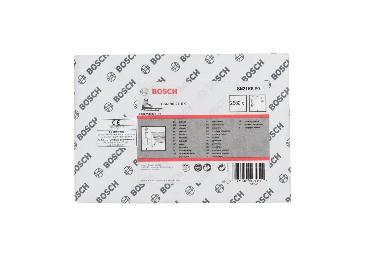 Clou en bande tête ronde SN21RK 90 3,1 mm, 90 mm, métallique, lisse brillants - 2608200031 - Bosch