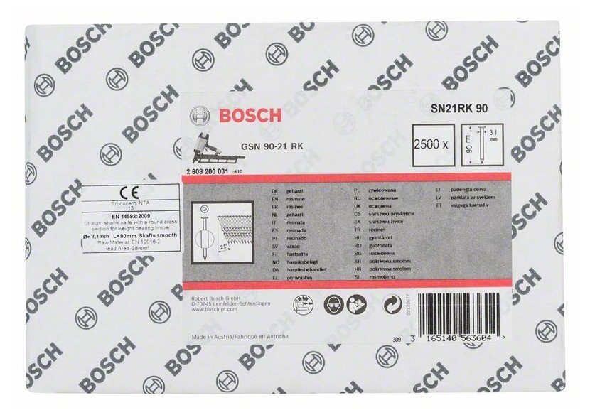 Clou en bande tête ronde SN21RK 90 3,1 mm, 90 mm, métallique, lisse brillants - 2608200031 - Bosch Clou en bande tête ronde SN21RK 90 3,1 mm, 90 mm, métallique, lisse brillants - 2608200031 - Bosch