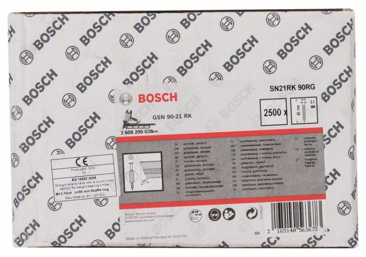 Clou en bande tête ronde SN21RK 90RG 3,1 mm, 90 mm, galvanisé, rainuré galvanisés - 2608200038 - Bosch