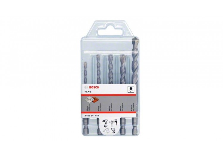 Coffret 5 foret beton HEX-5 4/5/6/8/10mm - 2608841654 - Bosch