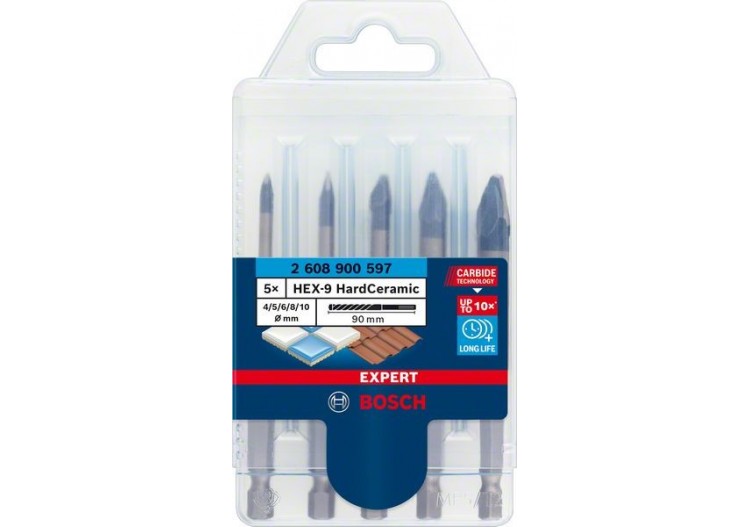 Coffret de forets Expert HardCeramic HEX-9 4/5/6/8/10 mm 5 pièces - 2608900597 - Bosch