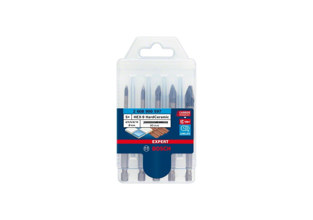 Coffret de forets Expert HardCeramic HEX-9 4/5/6/8/10 mm 5 pièces - 2608900597 - Bosch