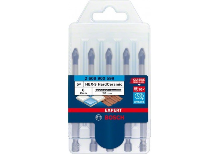 Coffret de forets pour tuiles Expert HardCeramic HEX-9 6 mm 5 pces - 2608900599 - Bosch