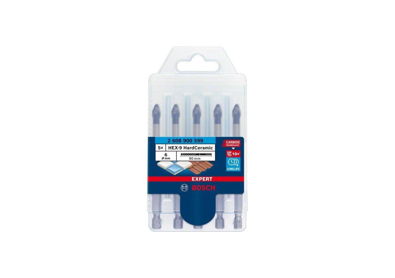 Coffret de forets pour tuiles Expert HardCeramic HEX-9 6 mm 5 pces - 2608900599 - Bosch