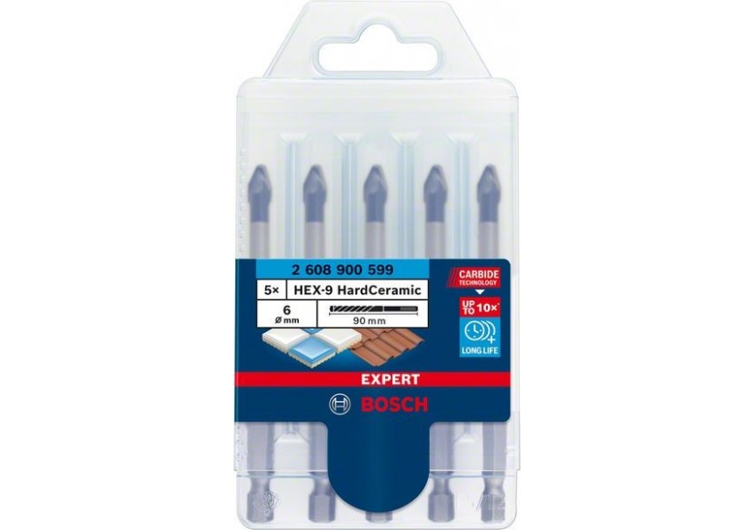 Coffret de forets pour tuiles Expert HardCeramic HEX-9 6 mm 5 pces - 2608900599 - Bosch Coffret de forets pour tuiles Expert HardCeramic HEX-9 6 mm 5 pces - 2608900599 - Bosch