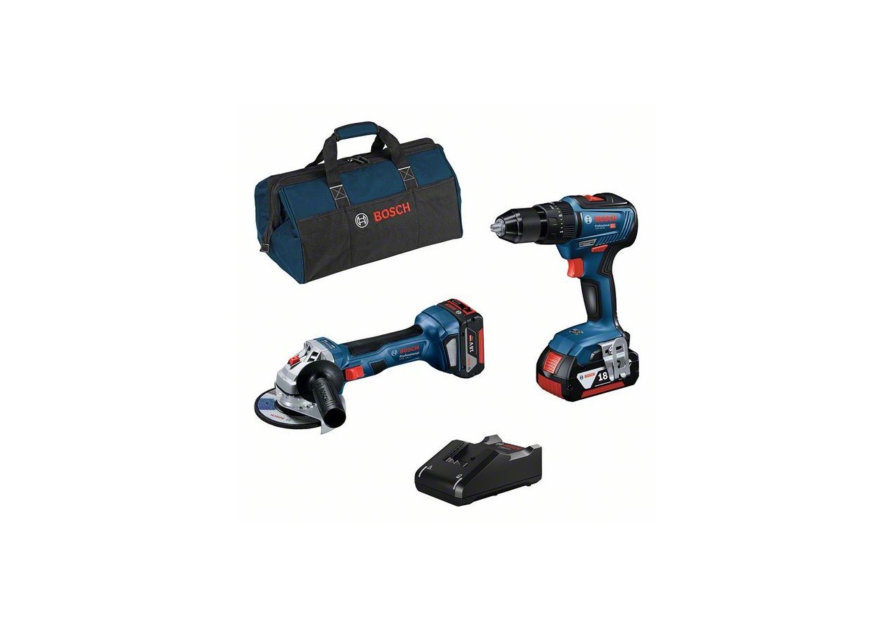 COMBO KIT 2 OUTILS : GSB 18V-55 + GWS 18V-7 + 2xGBA 18V 4,0Ah + GAL 18V-40 SAC - 0615990M4A - Bosch