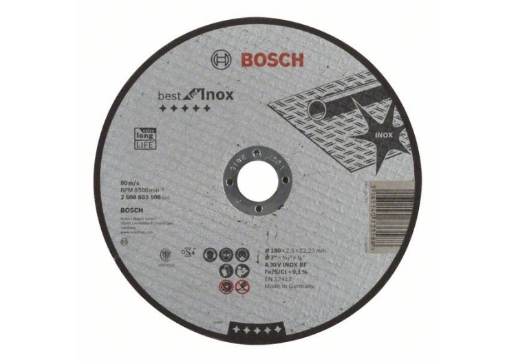 Disque à tronçonner à moyeu plat Best for Inox A 30 V INOX BF, 180 mm, 2,5 mm Moyeu plat - 2608603506 - Bosch