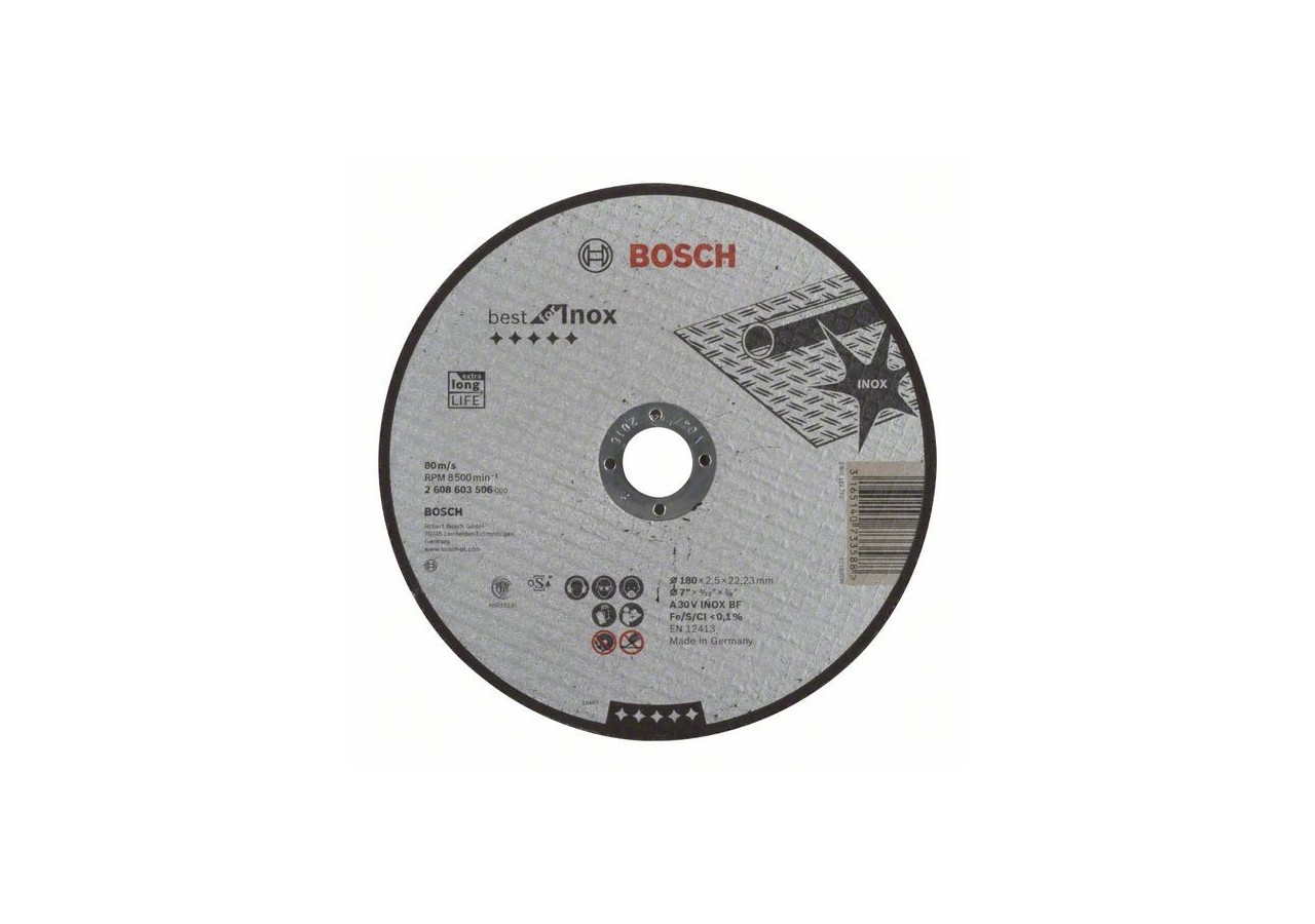Disque à tronçonner à moyeu plat Best for Inox A 30 V INOX BF, 180 mm, 2,5 mm Moyeu plat - 2608603506 - Bosch