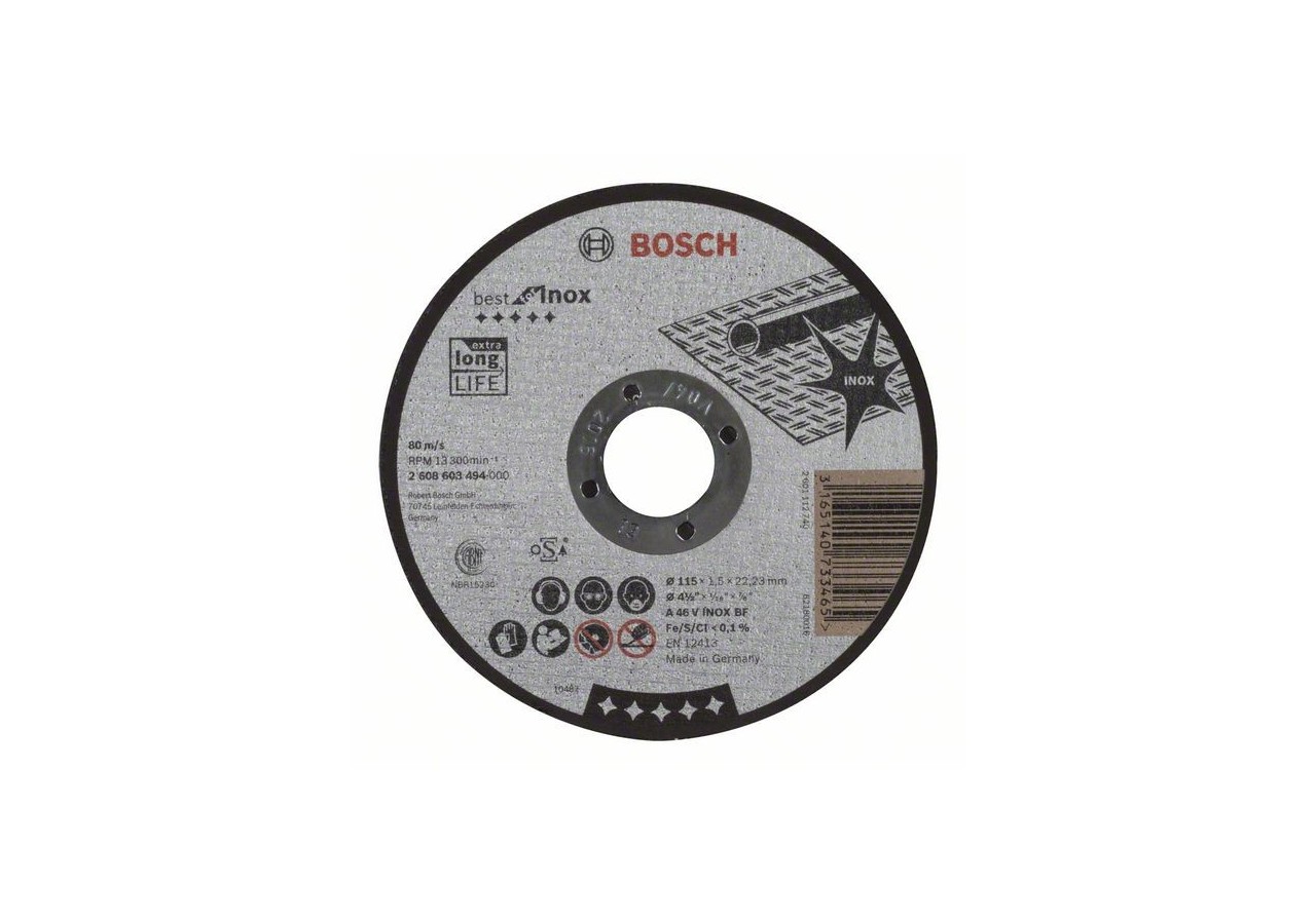 Disque à tronçonner à moyeu plat Best for Inox A 46 V INOX BF, 115 mm, 1,5 mm Moyeu plat - 2608603494 - Bosch