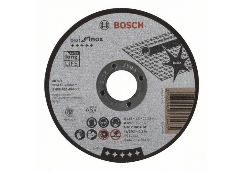 Disque à tronçonner à moyeu plat Best for Inox A 46 V INOX BF, 115 mm, 1,5 mm Moyeu plat - 2608603494 - Bosch