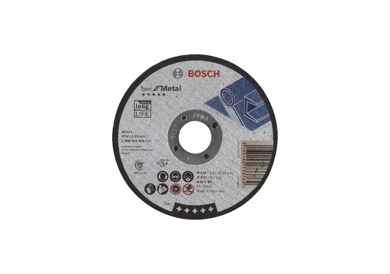 Disque à tronçonner à moyeu plat Best for Metal A 30 V BF, 115 mm, 2,5 mm Moyeu plat - 2608603524 - Bosch