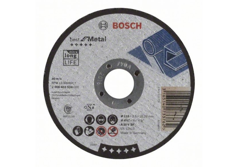 Disque à tronçonner à moyeu plat Best for Metal A 30 V BF, 115 mm, 2,5 mm Moyeu plat - 2608603524 - Bosch