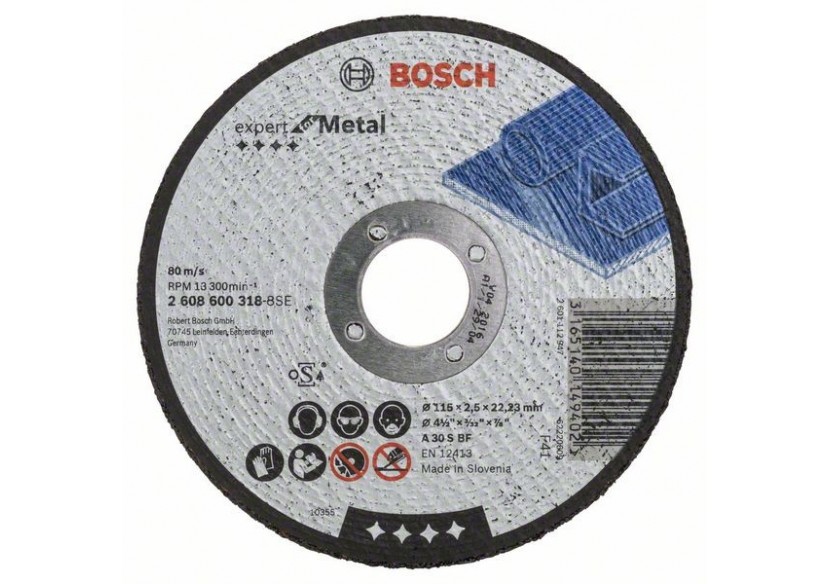 Disque à tronçonner à moyeu plat Expert for Metal A 30 S BF, 115 mm, 2,5 mm Moyeu plat - 2608600318 - Bosch Disque à tronçonner à moyeu plat Expert for Metal A 30 S BF, 115 mm, 2,5 mm Moyeu plat - 2608600318 - Bosch