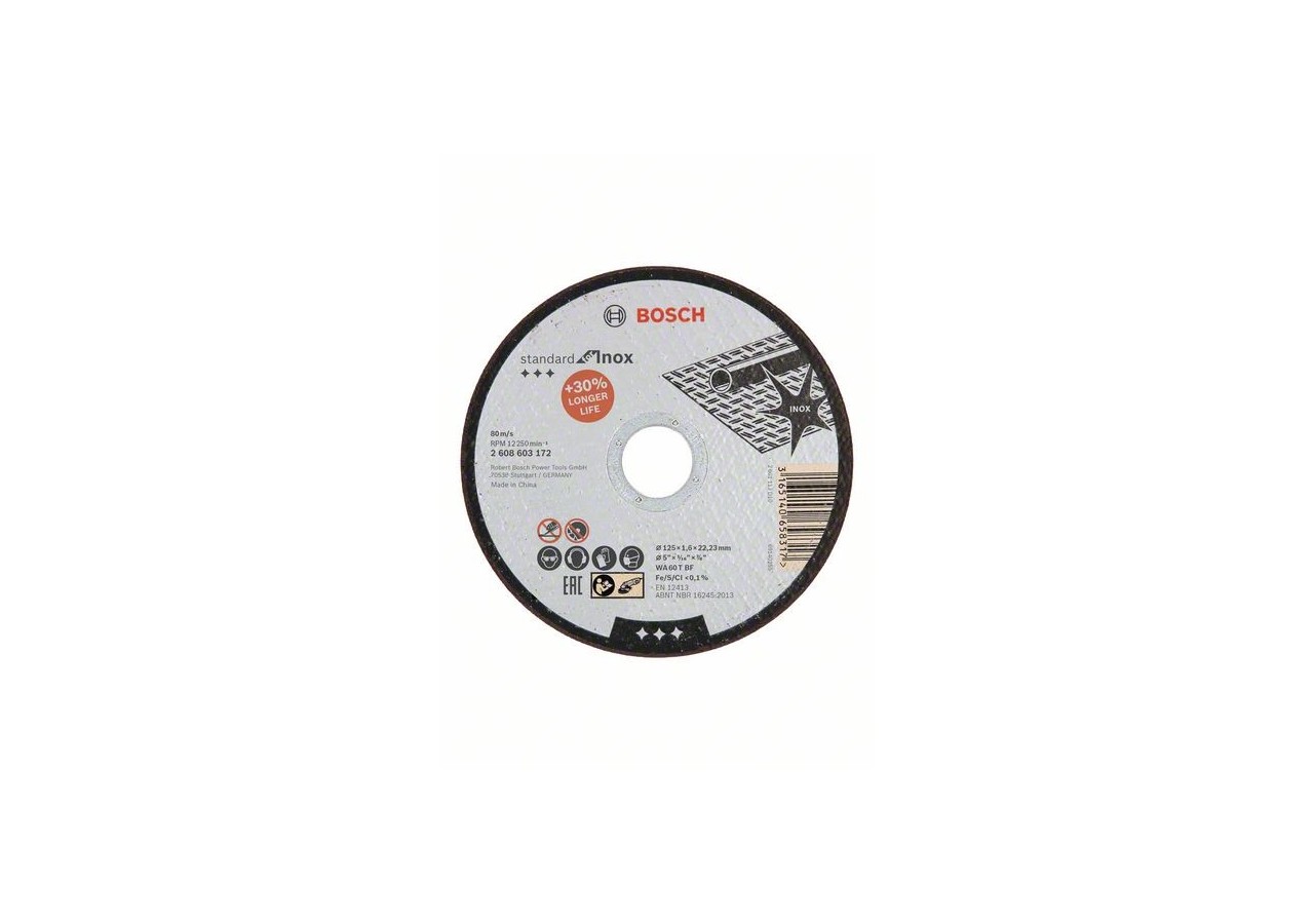 1 disque à tronçonner pour l'Inox Standard for moyeu plat 125x1,6mm - 2608603172 - Bosch