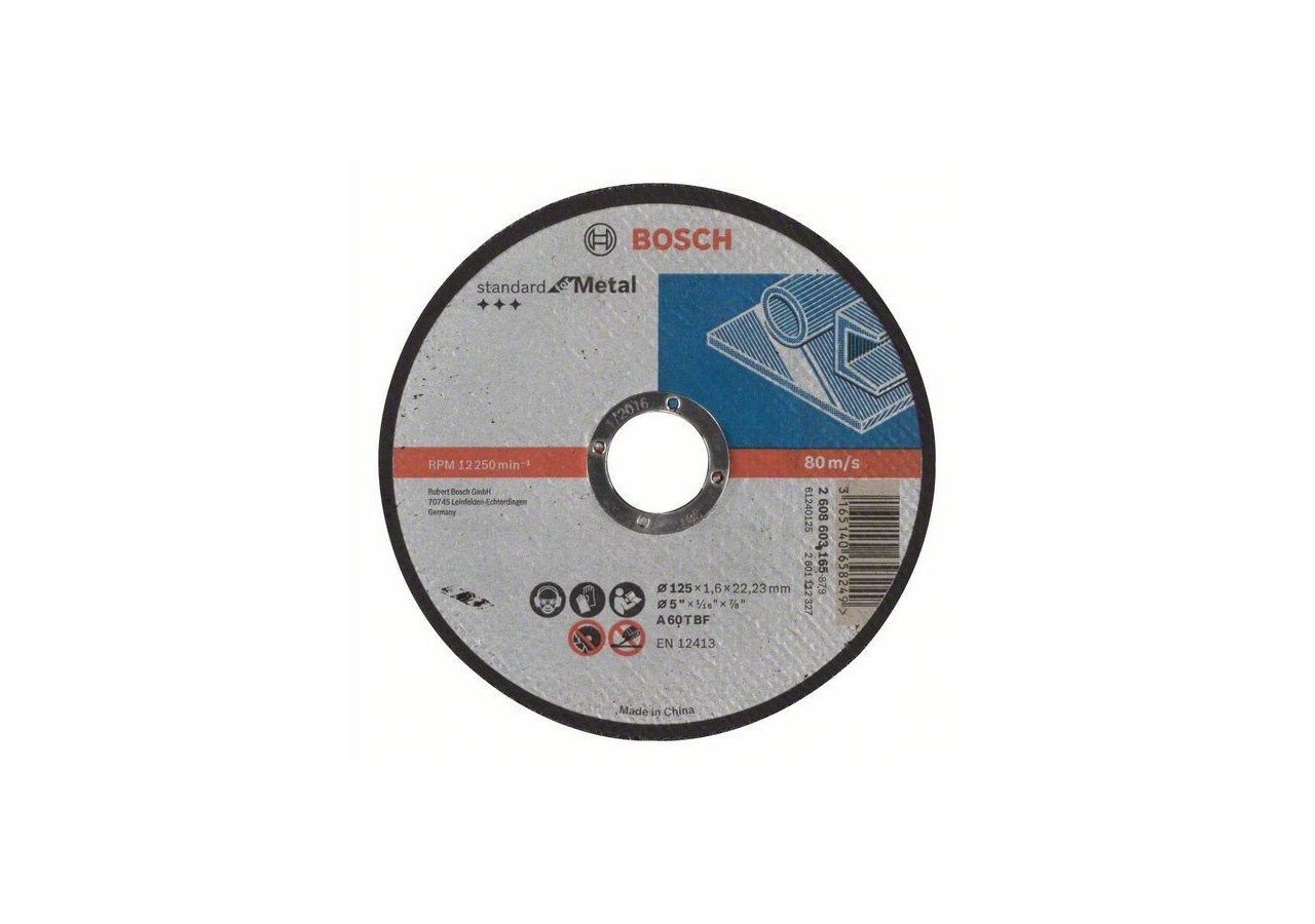 1 disque à tronçonner pour le Métal Standard for moyeu plat 125x1,6mm - 2608603165 - Bosch