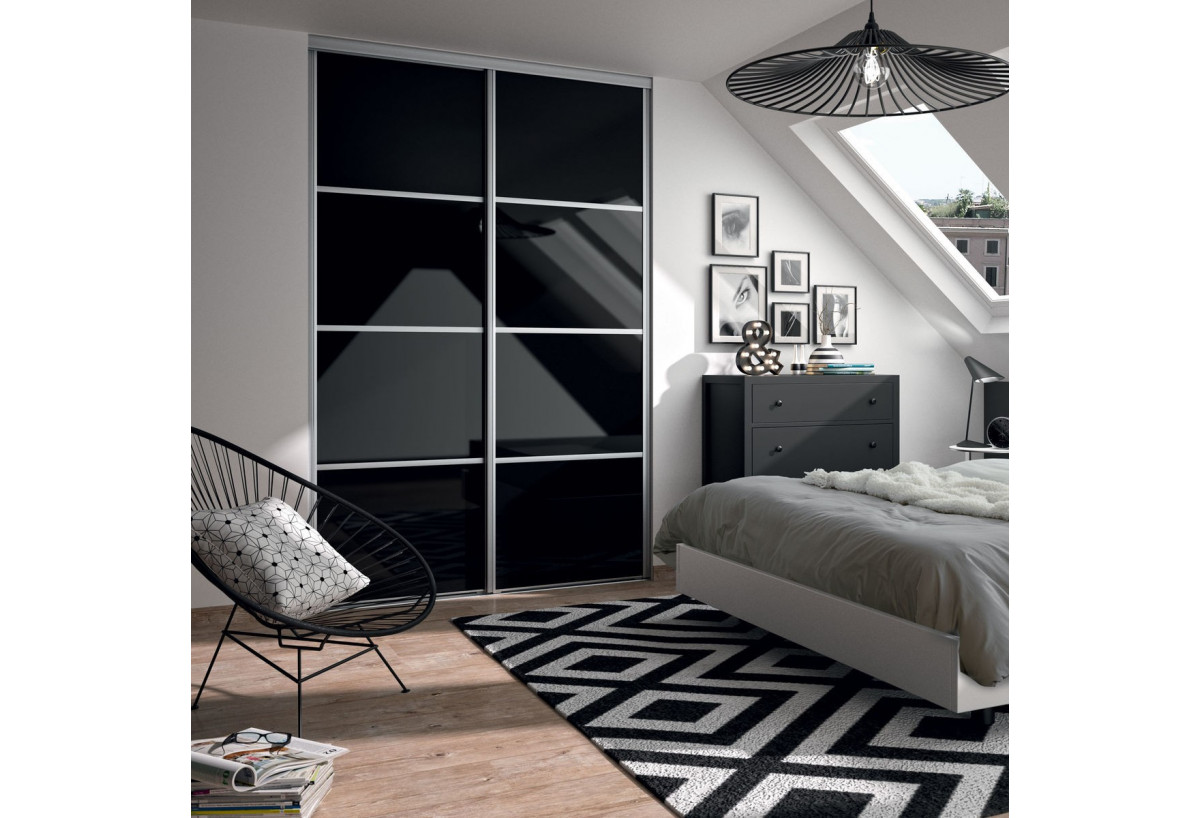 Yam : Façade de placard coulissante 2 portes verre laqué