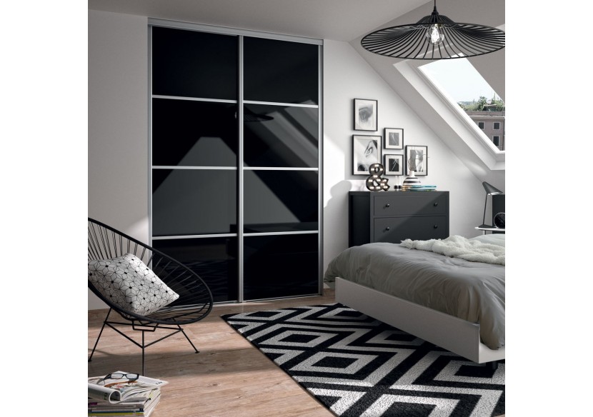 Yam : Façade de placard coulissante 2 portes verre laqué