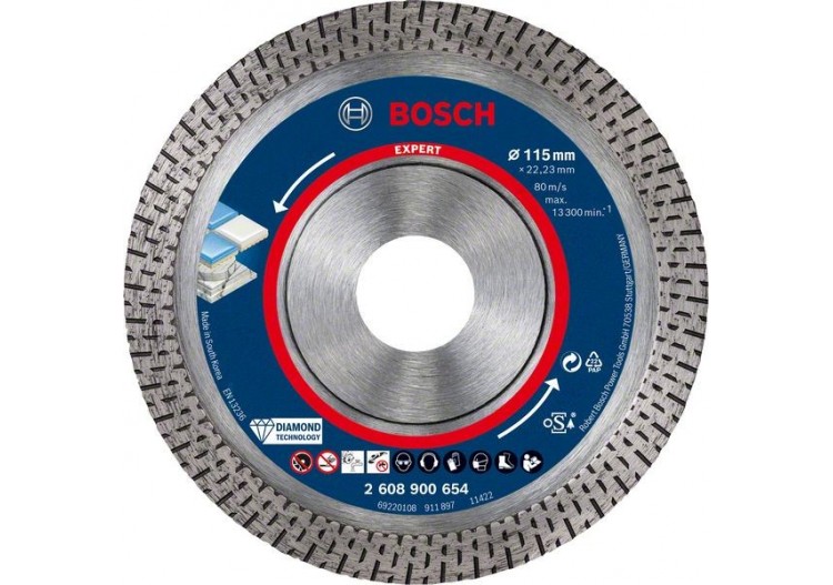 Disque à tronçonner diamanté Expert HardCeramic 115 x 22,23 x 1,4 x 10 mm - 2608900654 - Bosch