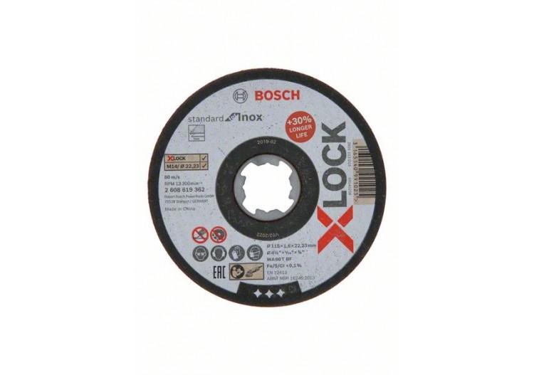 Disque à tronçonner X-LOCK Standard for Inox 115 x 1,6 mm T41 115 x 1.6 x 22.23 mm - 2608619362 - Bosch