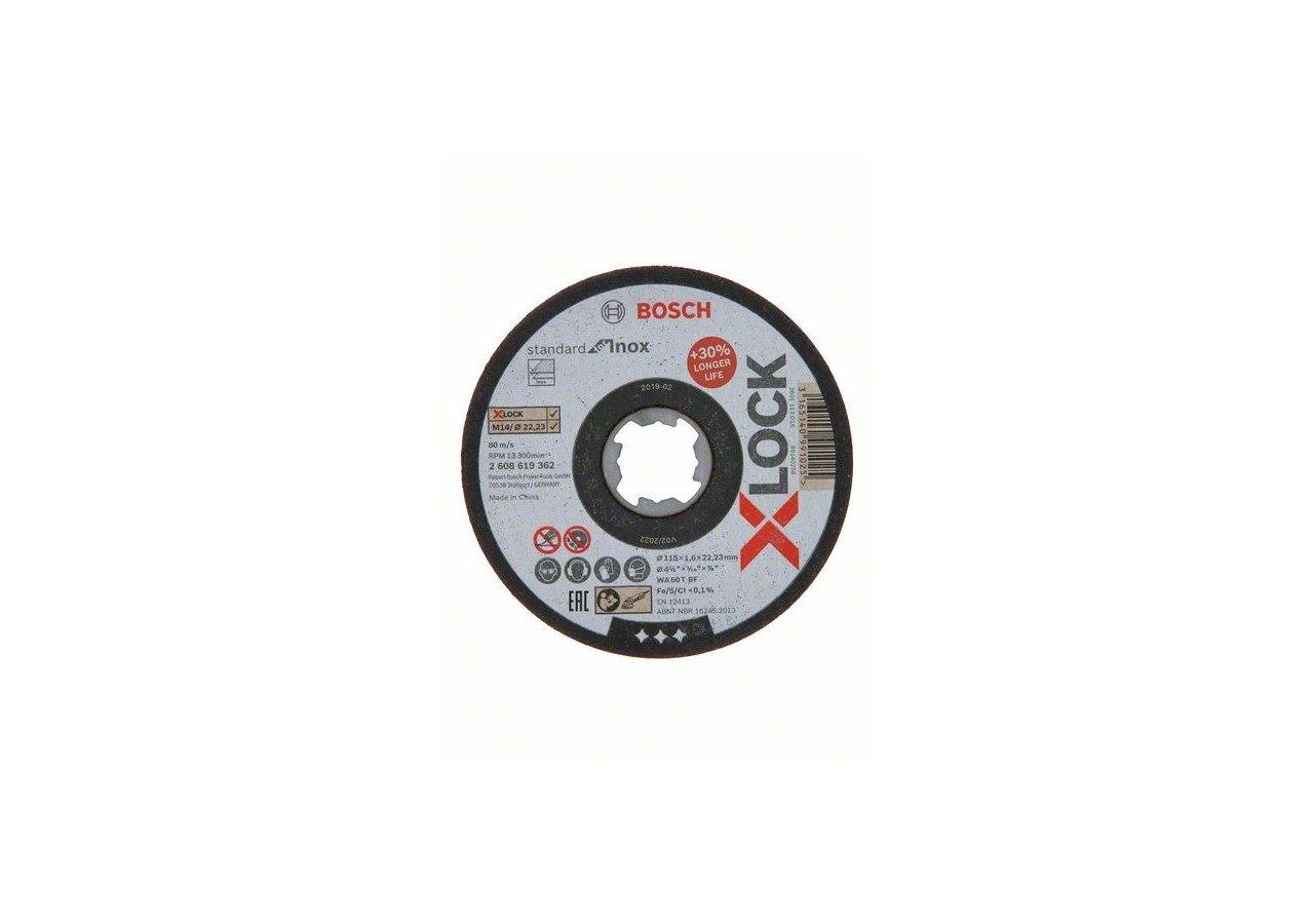 Disque à tronçonner X-LOCK Standard for Inox 115 x 1,6 mm T41 115 x 1.6 x 22.23 mm - 2608619362 - Bosch