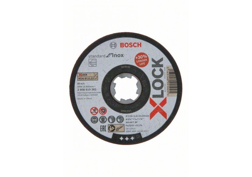 Disque à tronçonner X-LOCK Standard for Inox 115 x 1,6 mm T41 115 x 1.6 x 22.23 mm - 2608619362 - Bosch