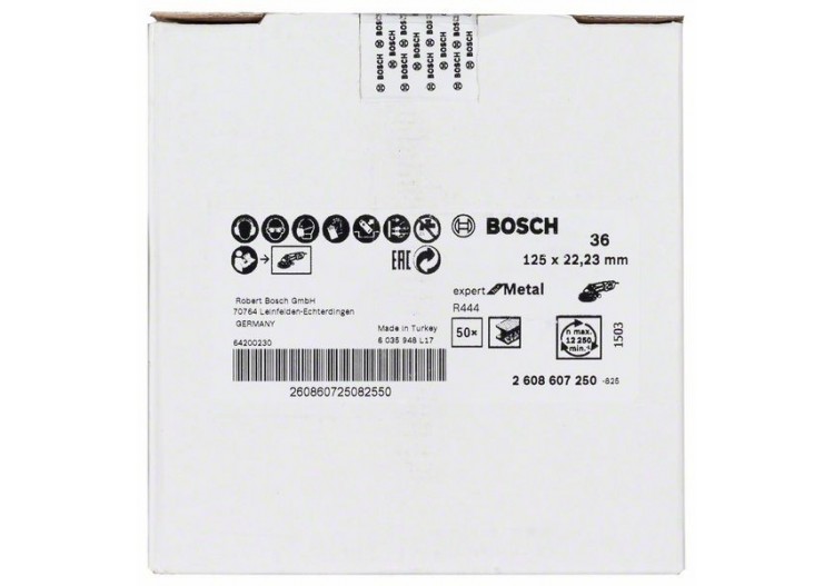 Disque abrasif sur fibres R444, Expert for Metal D : 125 mm  G : 36 - 2608607250 - Bosch