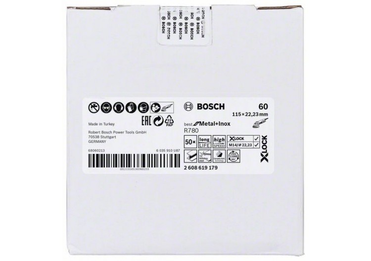 Disque en fibre X-LOCK, 115 mm, G 60, trou en étoile, R780 Best for Metal+Inox - EN 13743 - 2608619179 - Bosch