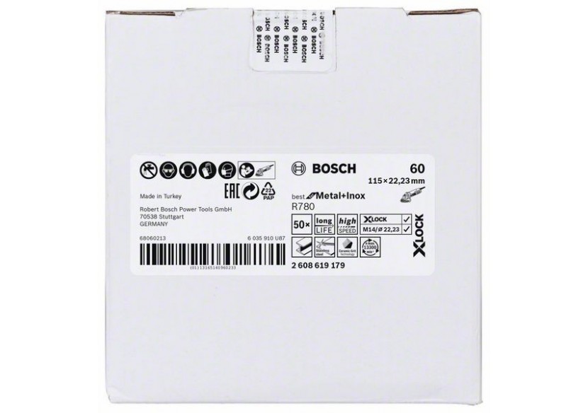 Disque en fibre X-LOCK, 115 mm, G 60, trou en étoile, R780 Best for Metal+Inox - EN 13743 - 2608619179 - Bosch