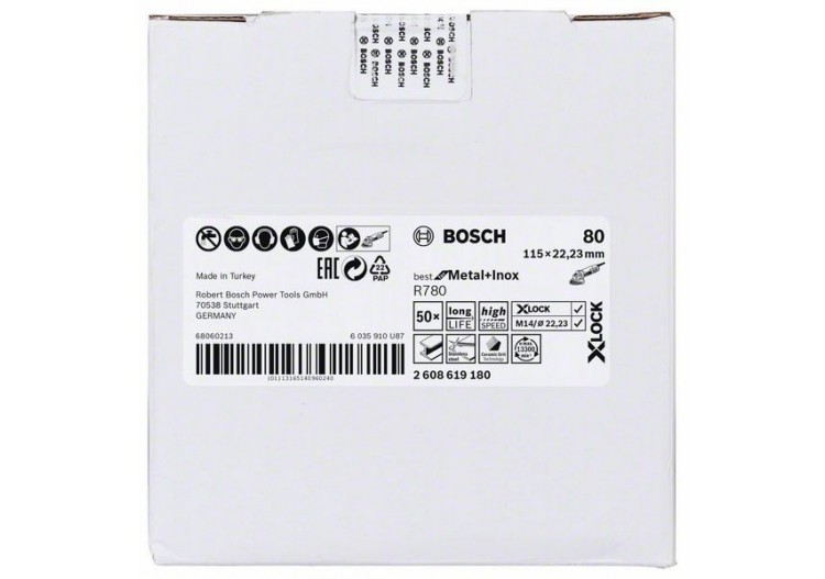 Disque en fibre X-LOCK, 115 mm, G 80, trou en étoile, R780 Best for Metal+Inox - EN 13743 - 2608619180 - Bosch