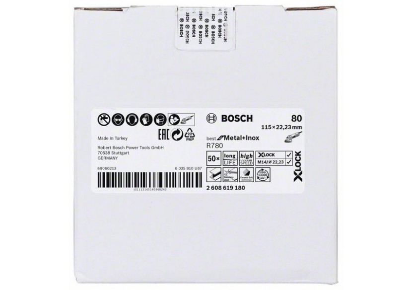 Disque en fibre X-LOCK, 115 mm, G 80, trou en étoile, R780 Best for Metal+Inox - EN 13743 - 2608619180 - Bosch
