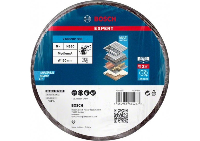Disque en non-tissé Expert N880 pour ponceuses excentriques 150 mm, Medium - 2608901389 - Bosch