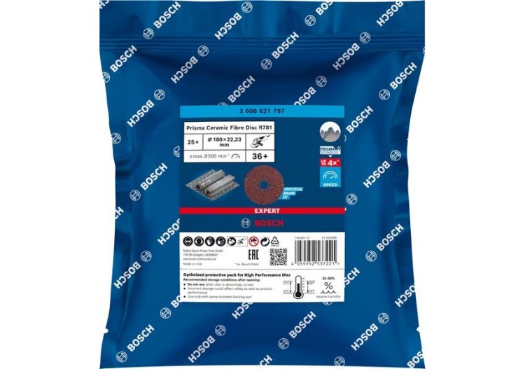 Disque sur fibre céramique Prisma Expert R781 180 mm, 22,23 mm, G 36 - 2608621797 - Bosch