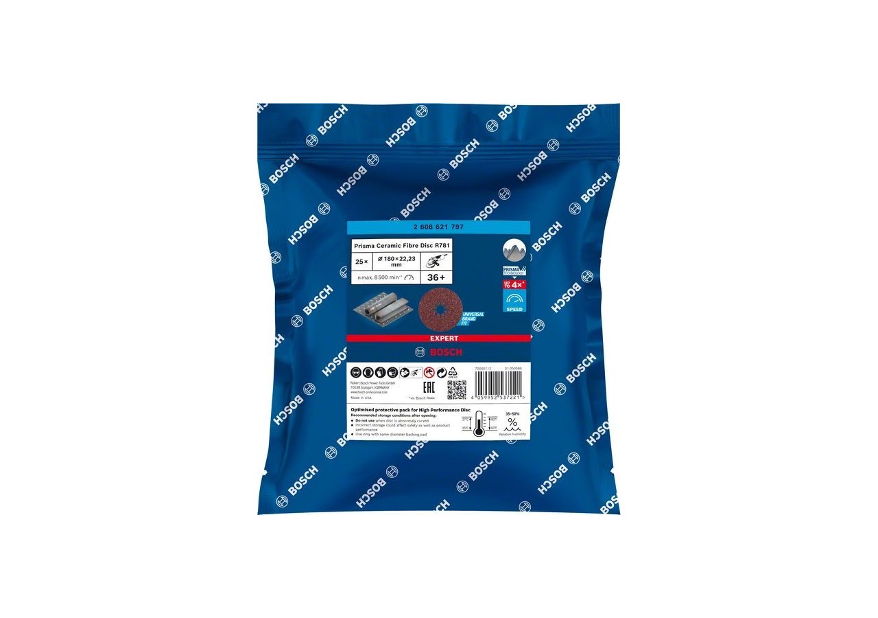 Disque sur fibre céramique Prisma Expert R781 180 mm, 22,23 mm, G 36 - 2608621797 - Bosch