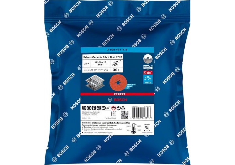 Disque sur fibre céramique Prisma Expert R782 100 mm, 16 mm, G 36 - 2608621816 - Bosch